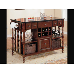 Kitchen Island Cart Dark Wood Finish Marble Top 910029(CO)