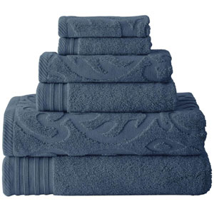 Pacific Coast Jacquard Medallion & Solid 6PC Towel Set (AZFS