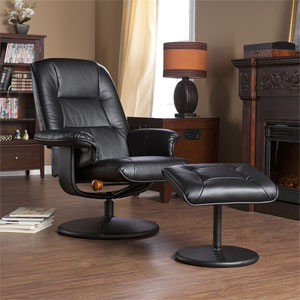 Black Faux Leather Recliner And Ottoman UP8903RC (SEIFS)